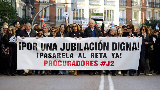 Fotografía de la manifestación del pasado 3 de febrero de abogados y procuradores mutualistas en Madrid.