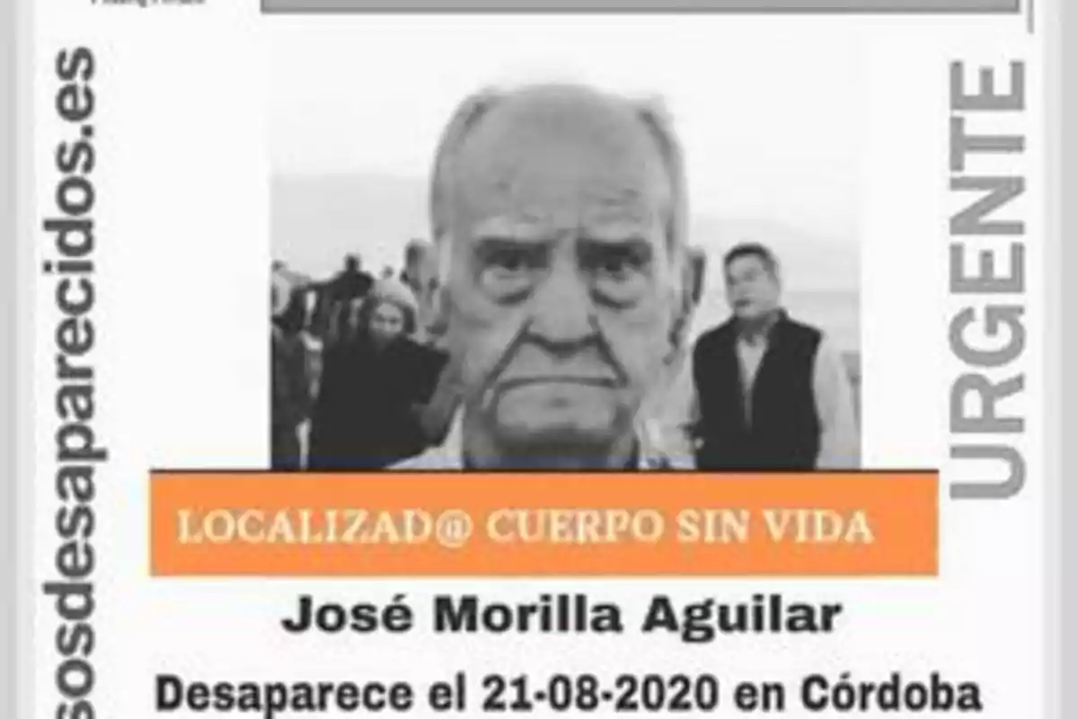 Localizado cuerpo sin vida José Morilla Aguilar desaparece el 21-08-2020 en Córdoba sosdesaparecidos.es urgente