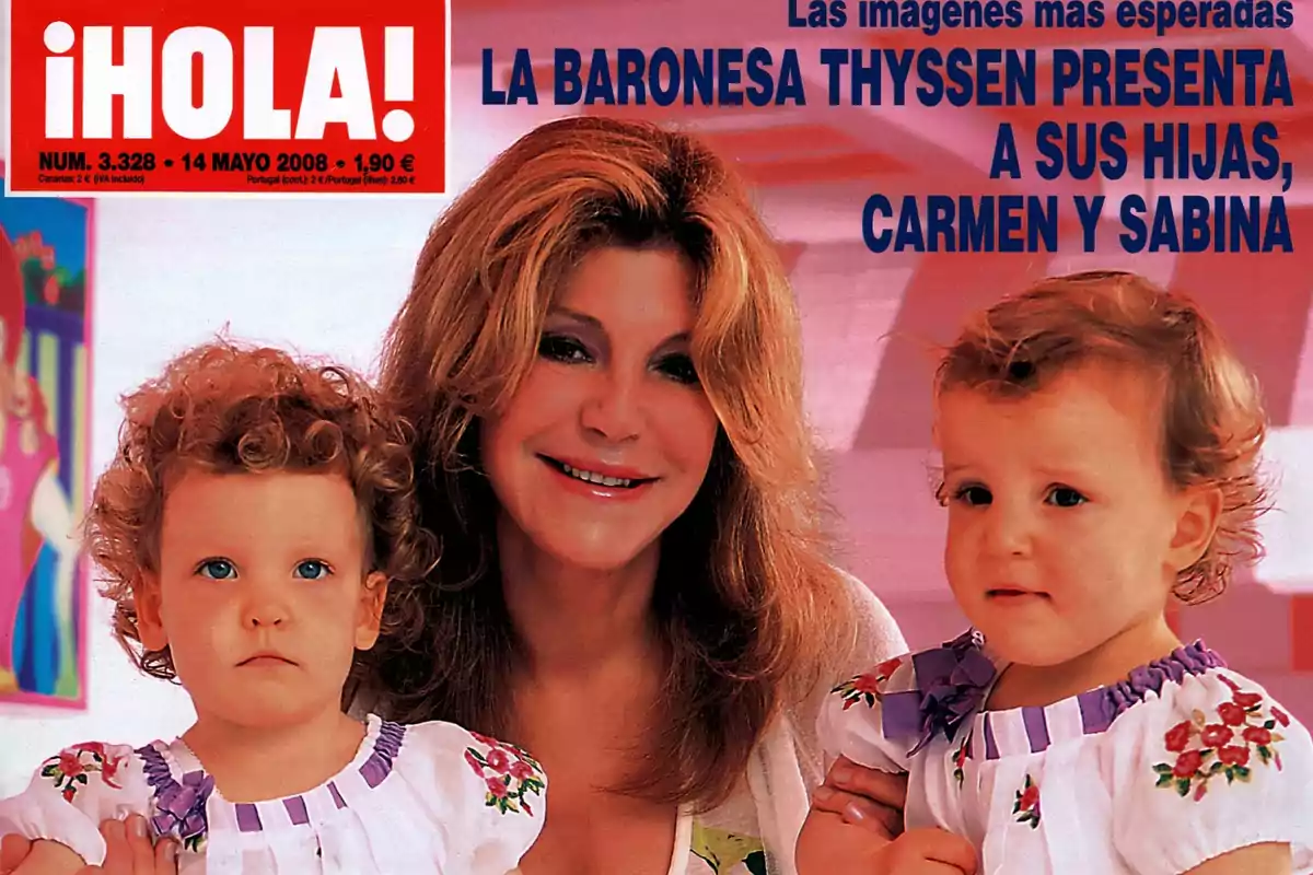 Portada de la revista ¡HOLA! del 14 de mayo de 2008 con la Baronesa Thyssen y sus hijas Carmen y Sabina.