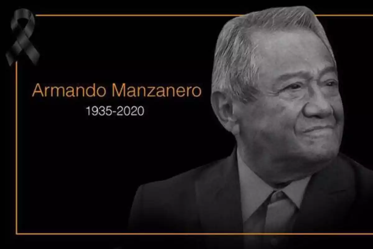 Homenaje a Armando Manzanero con lazo negro y fechas 1935-2020.