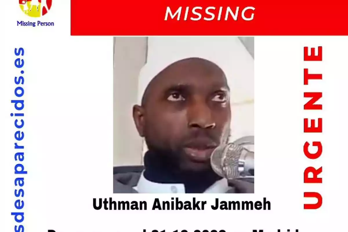 Cartel de SOS Desaparecidos de Uthman Anibakr Jammeh, fallecido en Madrid tras desaparecer en diciembre