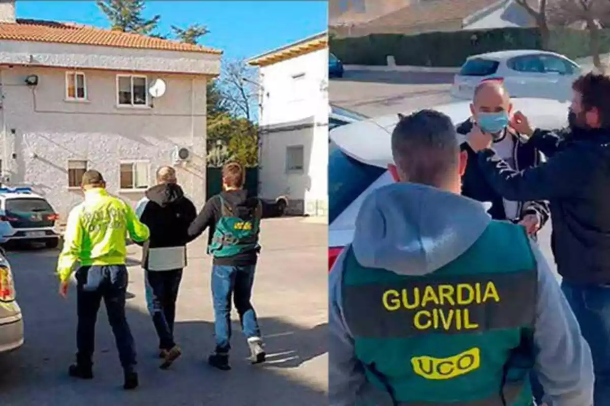 Agentes de la Guardia Civil deteniendo a un hombre en una operación policial.