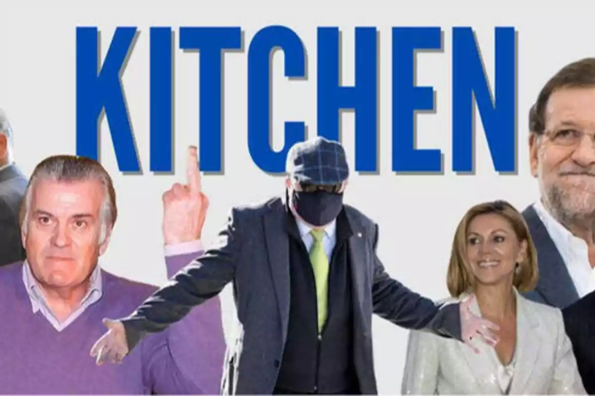 Personas frente a la palabra "KITCHEN" en letras grandes y azules.