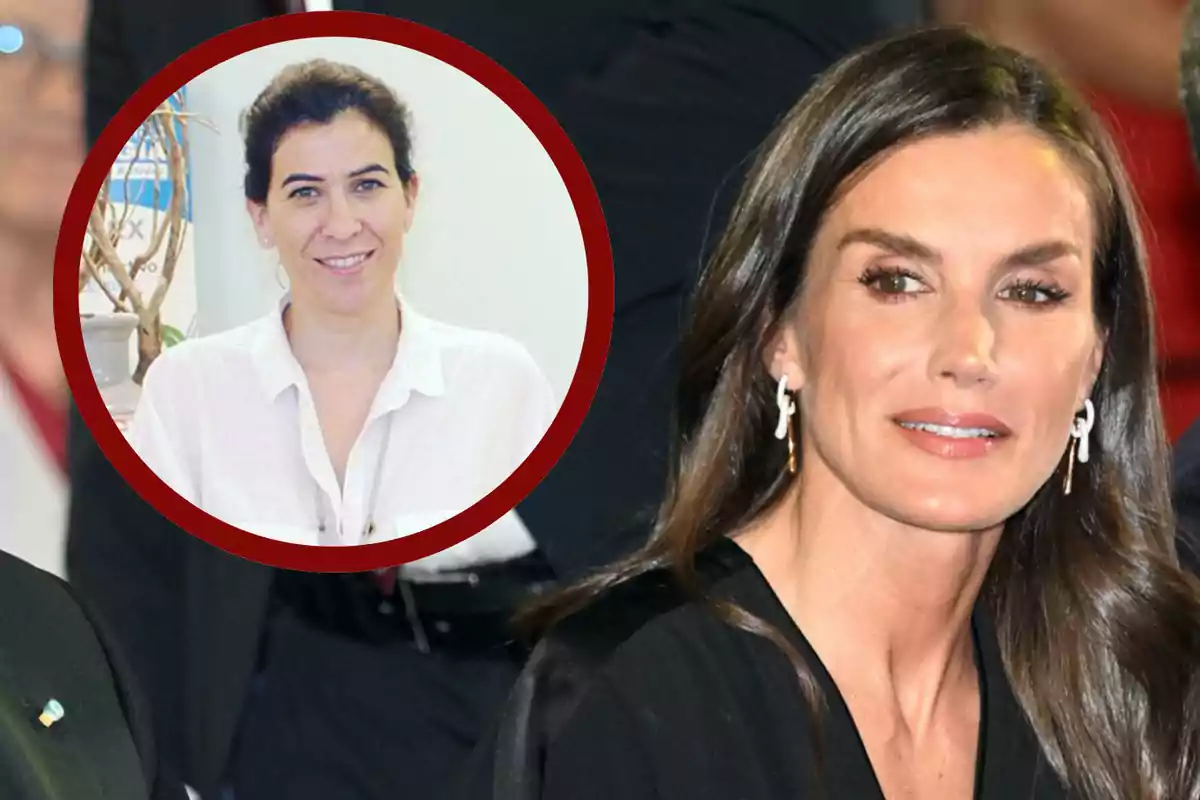 Dos mujeres aparecen en la imagen una en primer plano con cabello suelto y oscuro y otra en un recuadro circular con camisa blanca y fondo claro