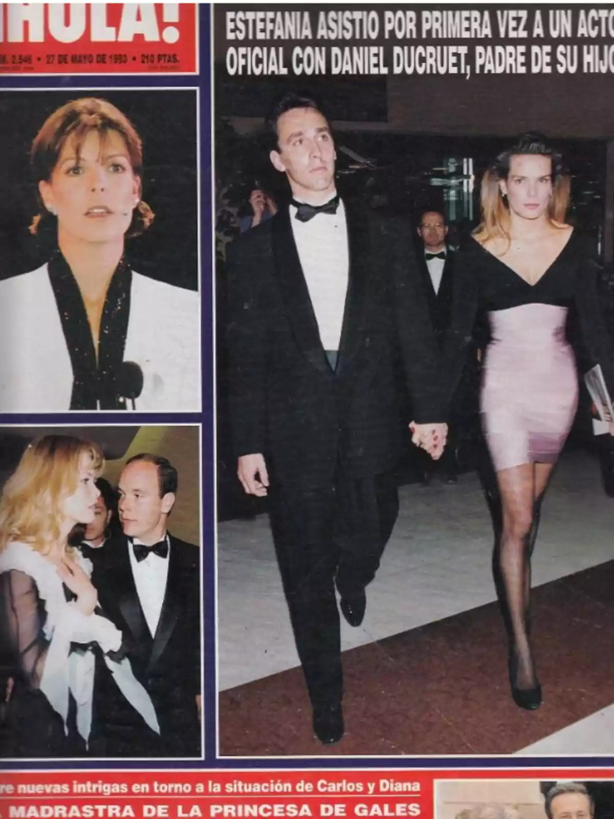 Portada de una revista de espectáculos con varias fotografías de personas vestidas de gala en diferentes eventos sociales Portada de una revista de espectáculos con varias fotografías de personas vestidas de gala en diferentes eventos sociales