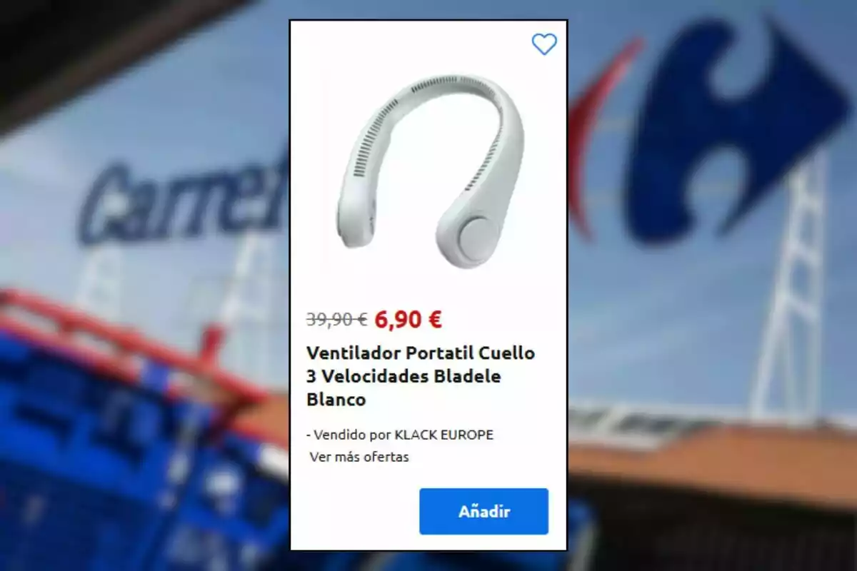 Oferta de un ventilador portátil de cuello blanco con tres velocidades a 6,90 euros en una tienda en línea Oferta de un ventilador portátil de cuello blanco con tres velocidades a 6,90 euros en una tienda en línea