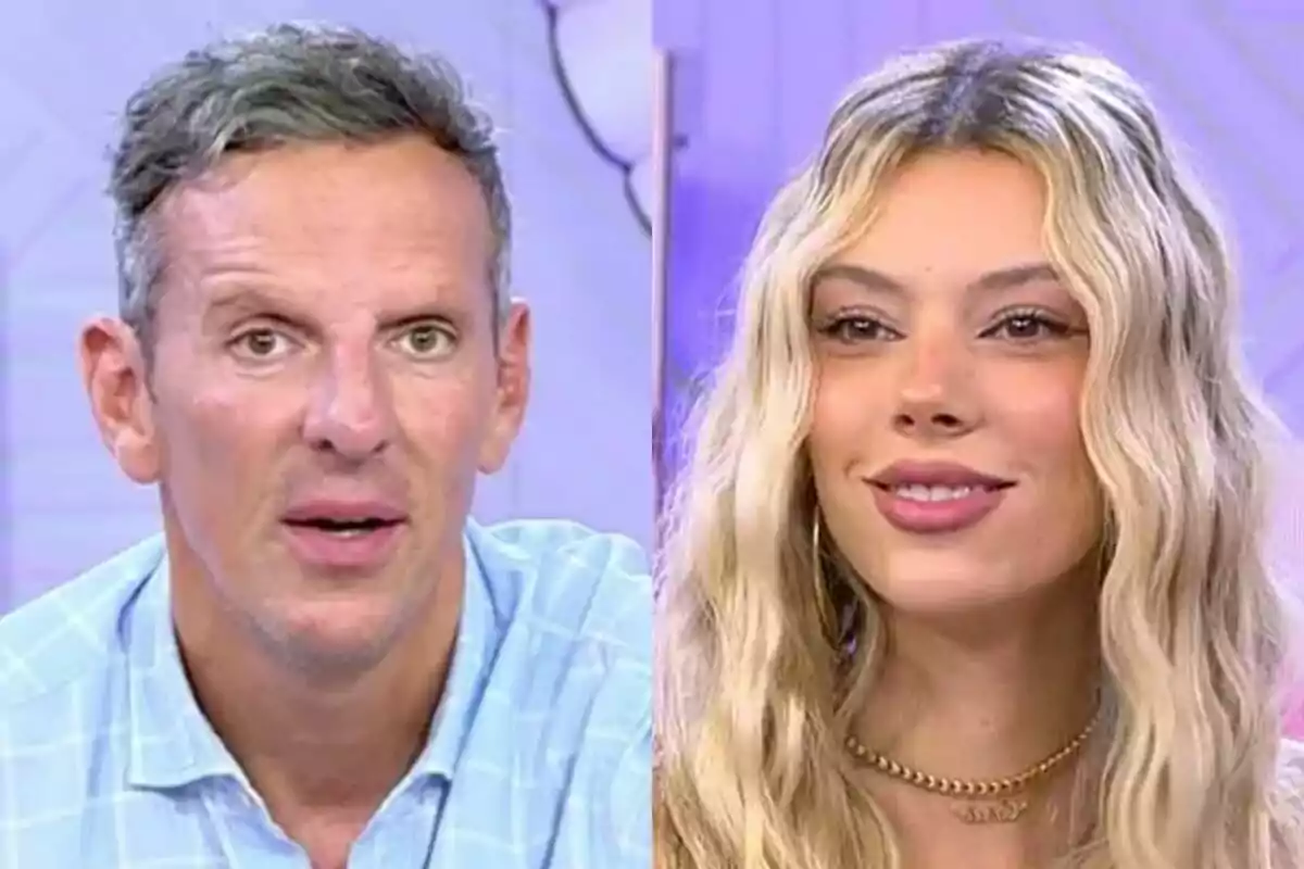 Joaquín Prat de cabello corto y canoso con camisa celeste y Alejandra Rubio de cabello largo y rubio con collar dorado aparecen en Vamos a ver con fondo lila. Joaquín Prat de cabello corto y canoso con camisa celeste y Alejandra Rubio de cabello largo y rubio con collar dorado aparecen en Vamos a ver con fondo lila.