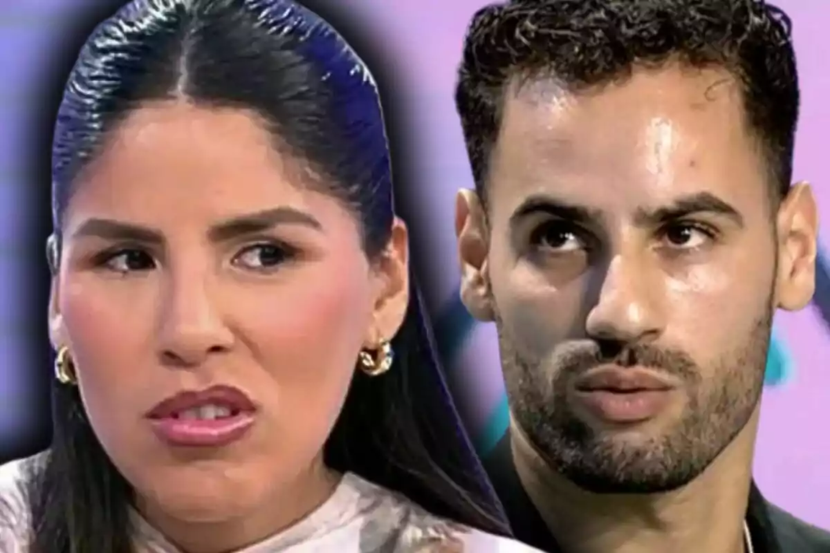 Montaje de fotos de primer plano de Isa Pantoja y Asraf Beno, ambos con rostro serio.
