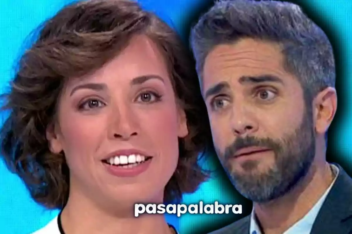 Montaje de fotos de primer plano de Rosa Rodríguez y Roberto Leal con el logo de 'Pasapalabra' en el centro.