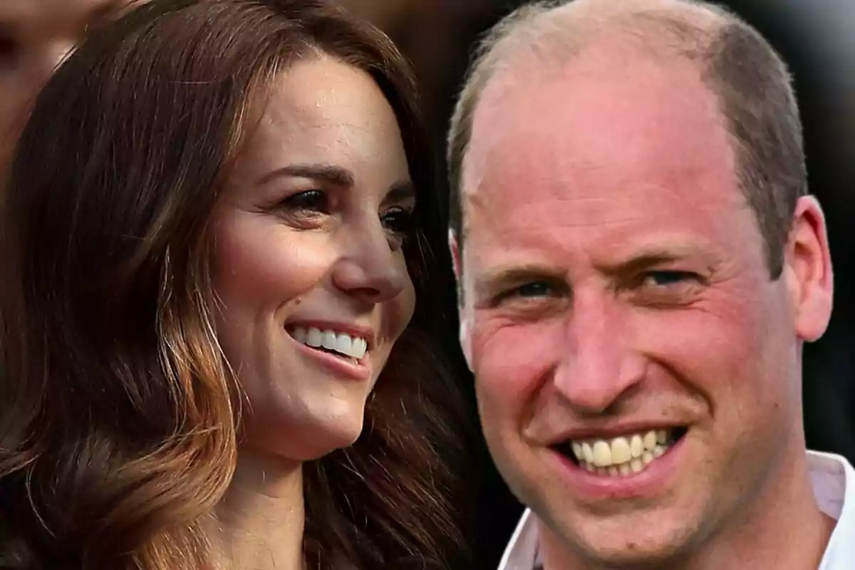 Montaje de fotos de primer plano del príncipe Guillermo y Kate Middleton, ambos sonrientes.