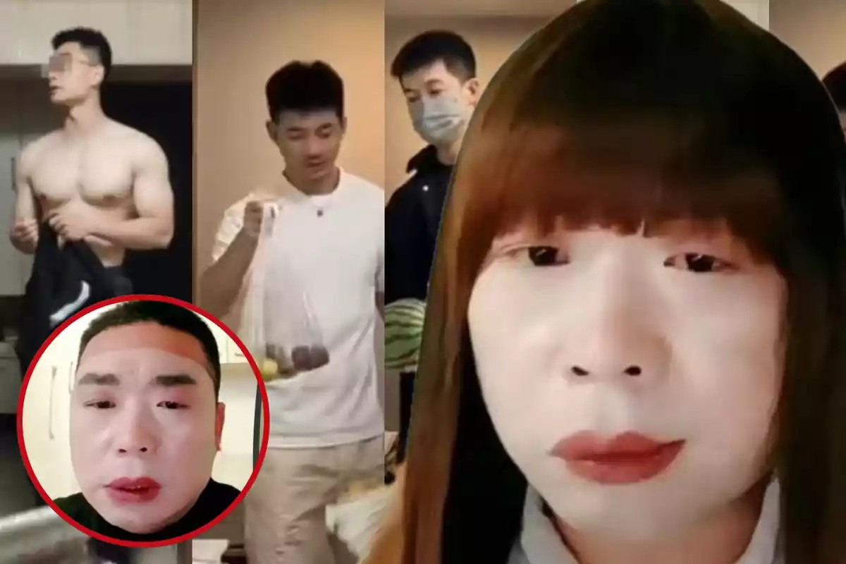 Montaje de varias fotos mostrando a un hombre en diferentes situaciones y con distintos estilos, incluyendo una imagen con maquillaje y peluca, y otra con el rostro al natural dentro de un círculo rojo.
