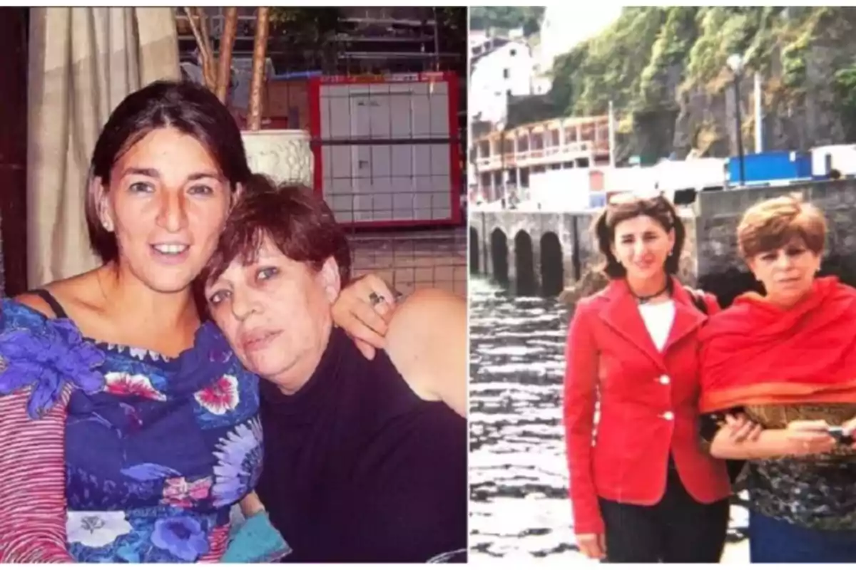 Dos mujeres posan juntas en dos fotos diferentes, en la primera están en un lugar cerrado y en la segunda están al aire libre cerca de un cuerpo de agua y edificios. Dos mujeres posan juntas en dos fotos diferentes, en la primera están en un lugar cerrado y en la segunda están al aire libre cerca de un cuerpo de agua y edificios.