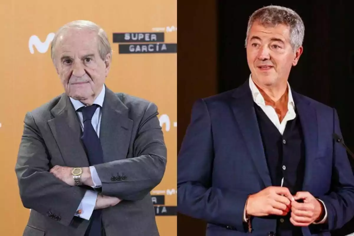 Dos hombres de mediana y avanzada edad vestidos con traje posan en diferentes escenarios formales Dos hombres de mediana y avanzada edad vestidos con traje posan en diferentes escenarios formales