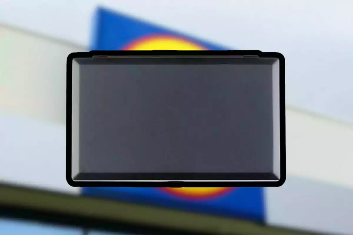 Caja rectangular negra en primer plano con un fondo desenfocado de colores azul, amarillo y rojo. Caja rectangular negra en primer plano con un fondo desenfocado de colores azul, amarillo y rojo.