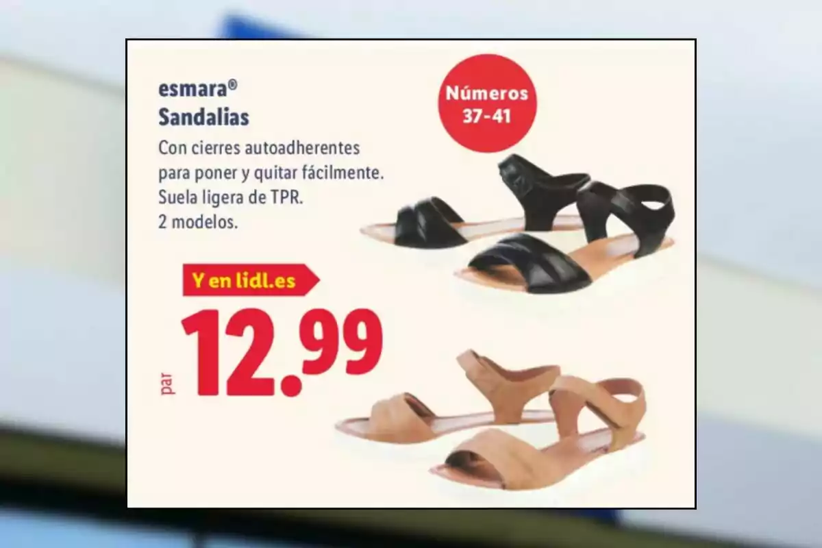 Oferta de sandalias Esmara para mujer en dos modelos con cierre autoadherente y suela ligera disponibles en tallas 37 a 41 por 12.99 euros en Lidl Oferta de sandalias Esmara para mujer en dos modelos con cierre autoadherente y suela ligera disponibles en tallas 37 a 41 por 12.99 euros en Lidl