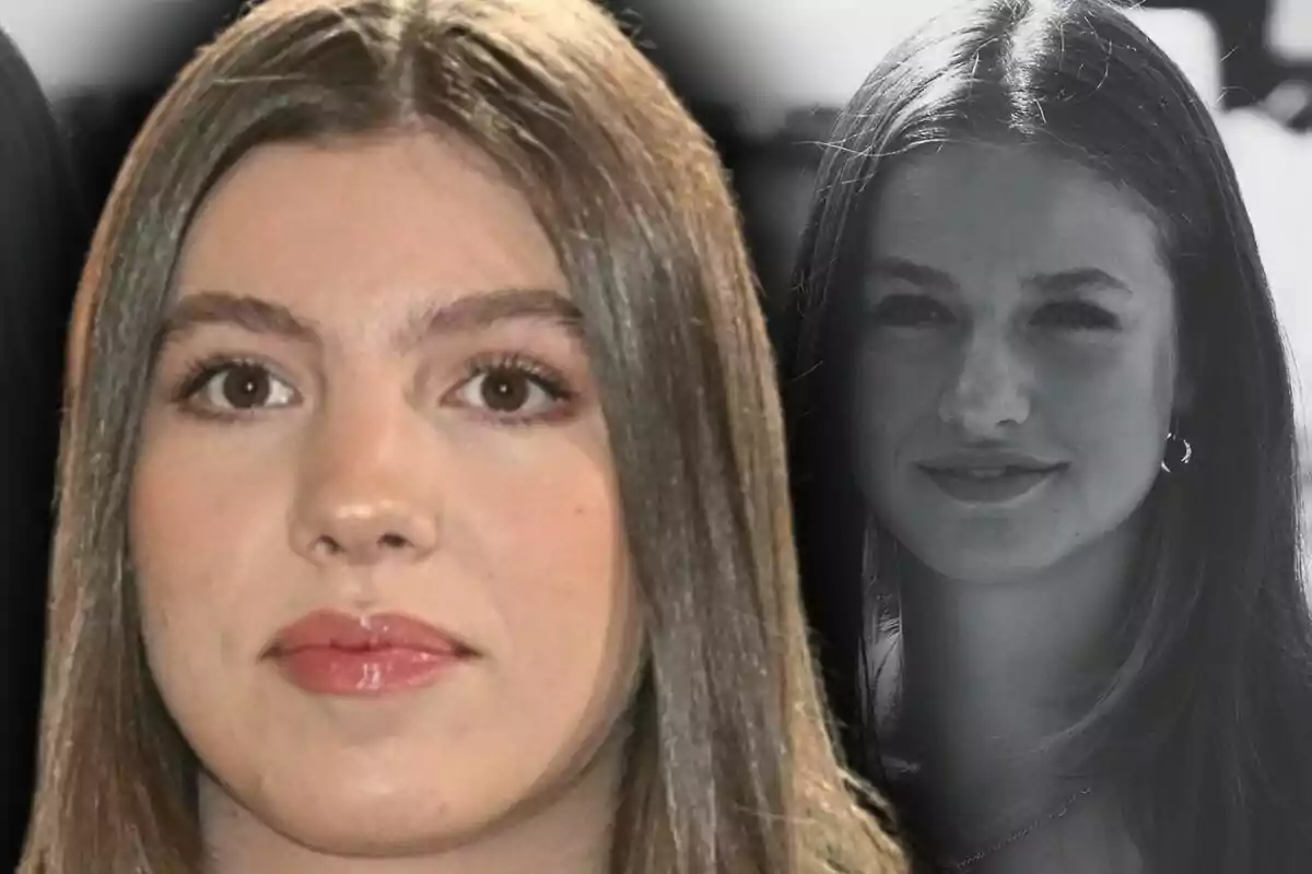 Montaje de fotos de primer plano de infanta Sofía y princesa Leonor, ambas con rostro medio sonriente.