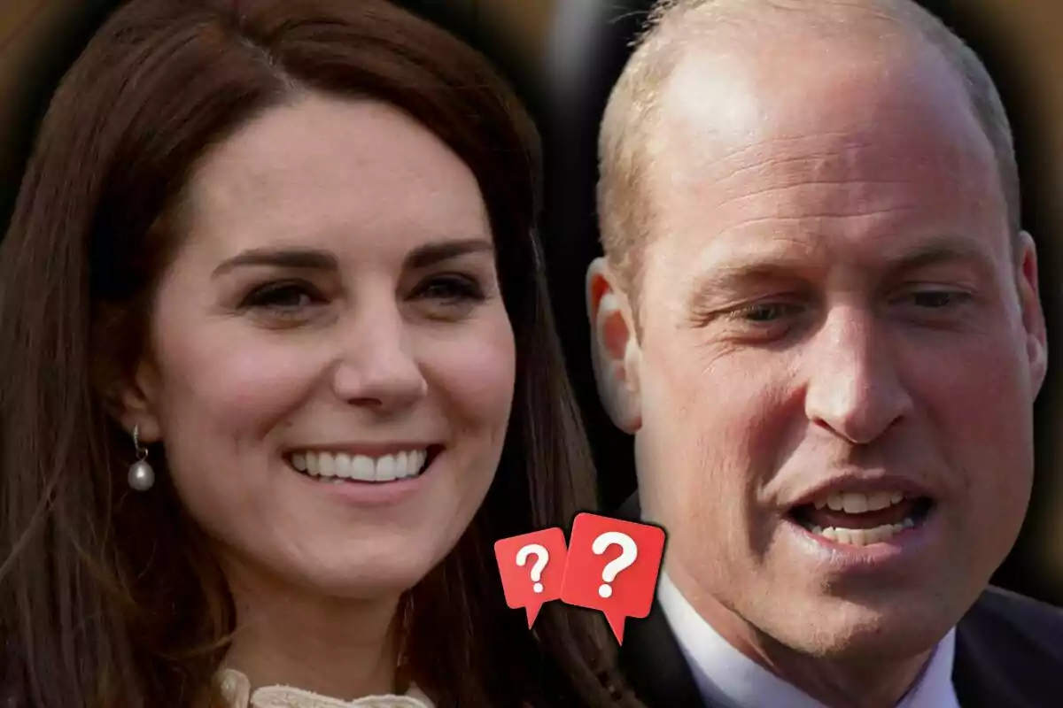 Montaje de fotos de primer plano del príncipe Guillermo y Kate Middleton, ambos con rostro sonriente.