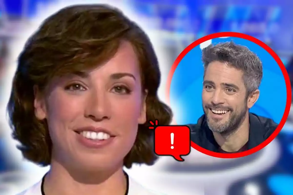 Montaje de fotos de primer plano de Rosa Rodríguez y Roberto Leal, ambos sonrientes con un ícono de mensaje con signo de exclamación.