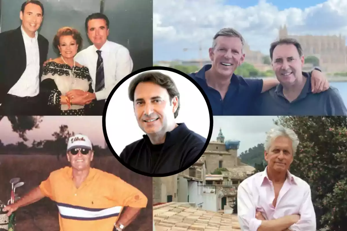 Collage de cinco fotos mostrando a varios hombres en diferentes situaciones incluyendo una imagen central de un hombre sonriendo