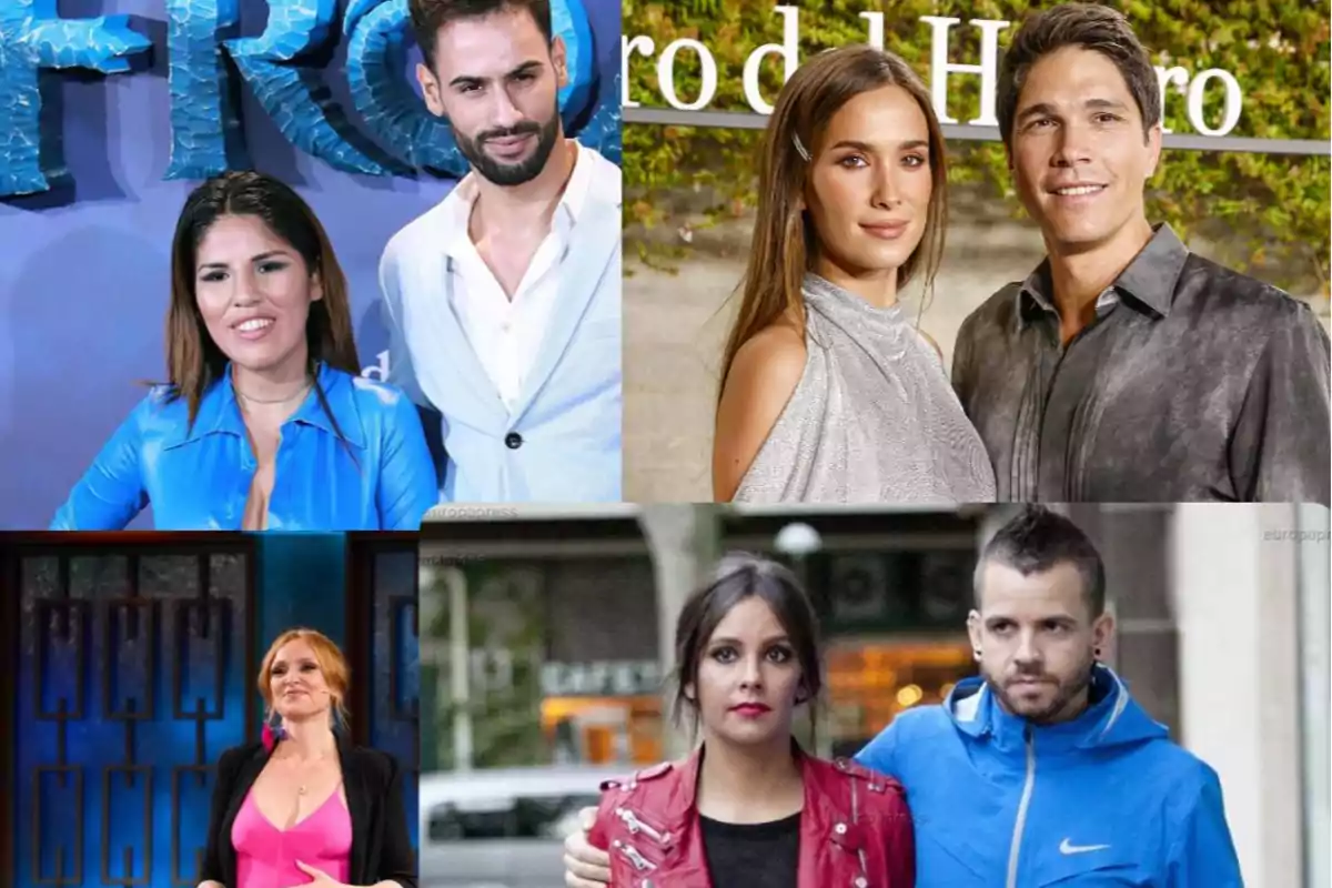 Collage de varias parejas y una mujer sola posando en diferentes eventos públicos