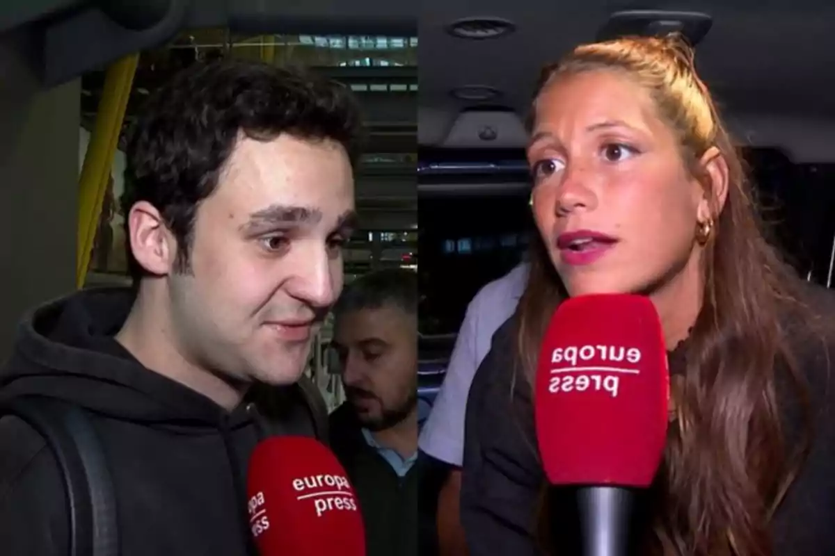 Two people being interviewed by Europa Press, each holding a red microphone with the outlet’s logo, one in an indoor setting and the other in a vehicle. Two people being interviewed by Europa Press, each holding a red microphone with the outlet’s logo, one in an indoor setting and the other in a vehicle.