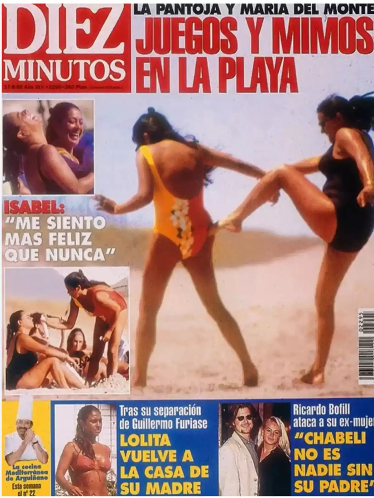 Portada de la revista Diez Minutos con fotos de dos mujeres jugando en la playa y varios titulares sobre celebridades y noticias del espectáculo Portada de la revista Diez Minutos con fotos de dos mujeres jugando en la playa y varios titulares sobre celebridades y noticias del espectáculo