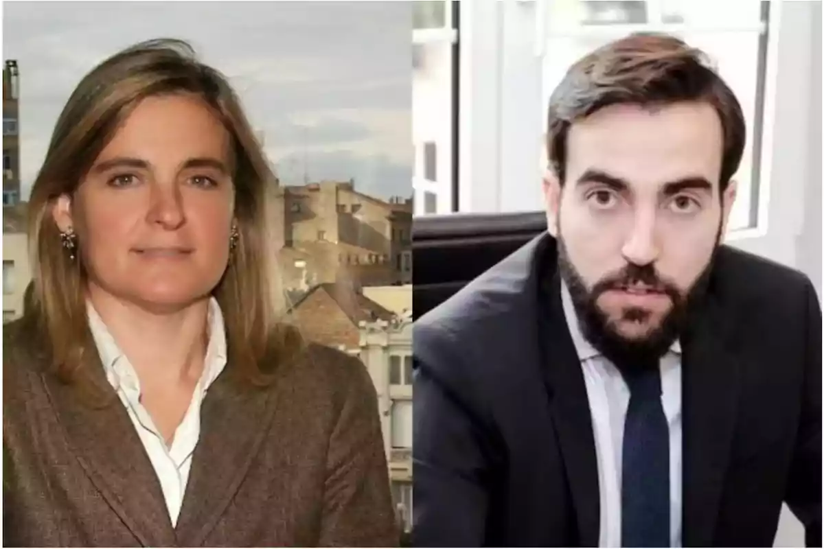 Dos personas vestidas de manera formal, una mujer rubia a la izquierda y un hombre de barba a la derecha, ambas en ambientes de oficina. Dos personas vestidas de manera formal, una mujer rubia a la izquierda y un hombre de barba a la derecha, ambas en ambientes de oficina.