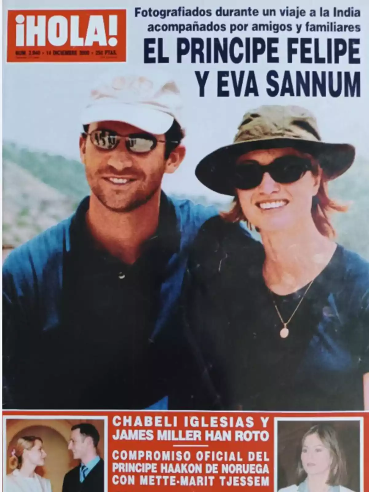 Portada de la revista ¡HOLA! con una fotografía de una pareja sonriente usando gafas de sol y sombreros, acompañada de titulares sobre el príncipe Felipe, Eva Sannum, Chabeli Iglesias y noticias de la realeza noruega Portada de la revista ¡HOLA! con una fotografía de una pareja sonriente usando gafas de sol y sombreros, acompañada de titulares sobre el príncipe Felipe, Eva Sannum, Chabeli Iglesias y noticias de la realeza noruega