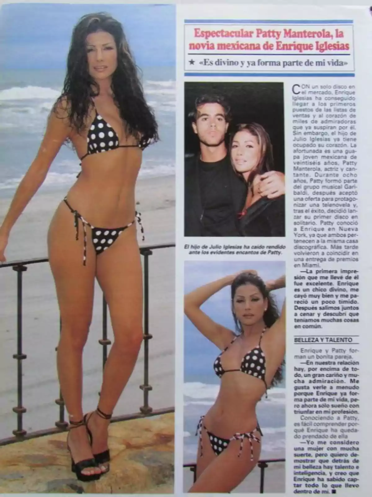 Mujer posando en la playa con bikini de lunares en una revista junto a un artículo sobre una relación amorosa con Enrique Iglesias Mujer posando en la playa con bikini de lunares en una revista junto a un artículo sobre una relación amorosa con Enrique Iglesias