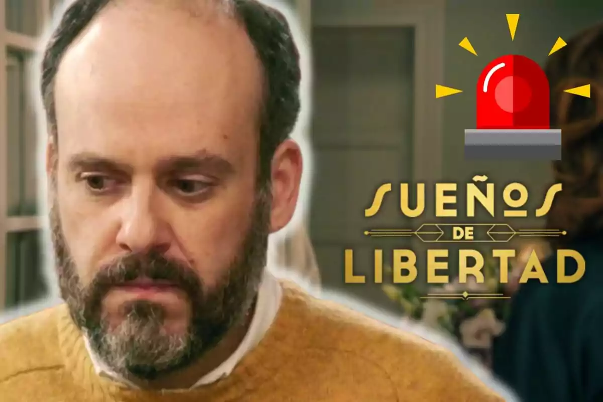 Antonio Romero con expresión seria y barba, junto al texto Sueños de Libertad y una sirena roja de alerta en la esquina superior derecha
