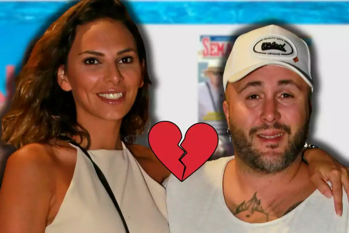 Irene Rosales y Kiko Rivera posando junta con un corazón roto dibujado en el centro