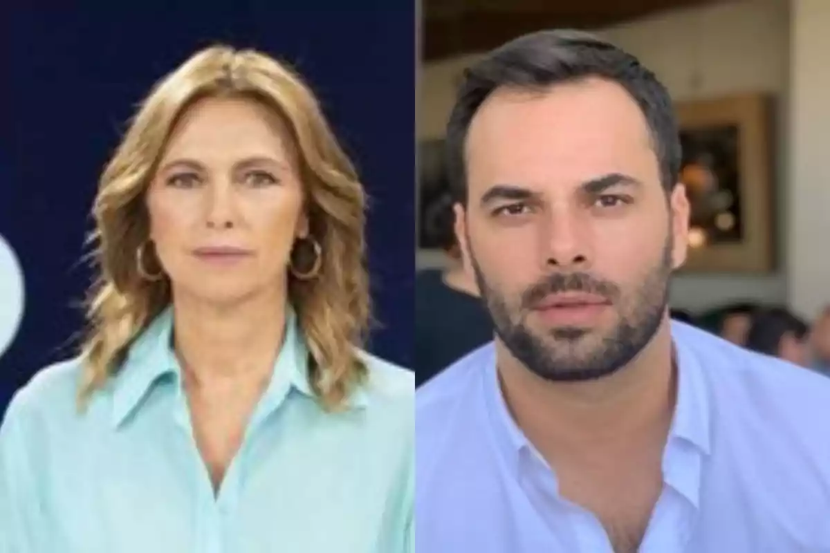 Dos personas posan para la cámara, una mujer de cabello rubio y un hombre de barba, ambos con camisas claras. Dos personas posan para la cámara, una mujer de cabello rubio y un hombre de barba, ambos con camisas claras.
