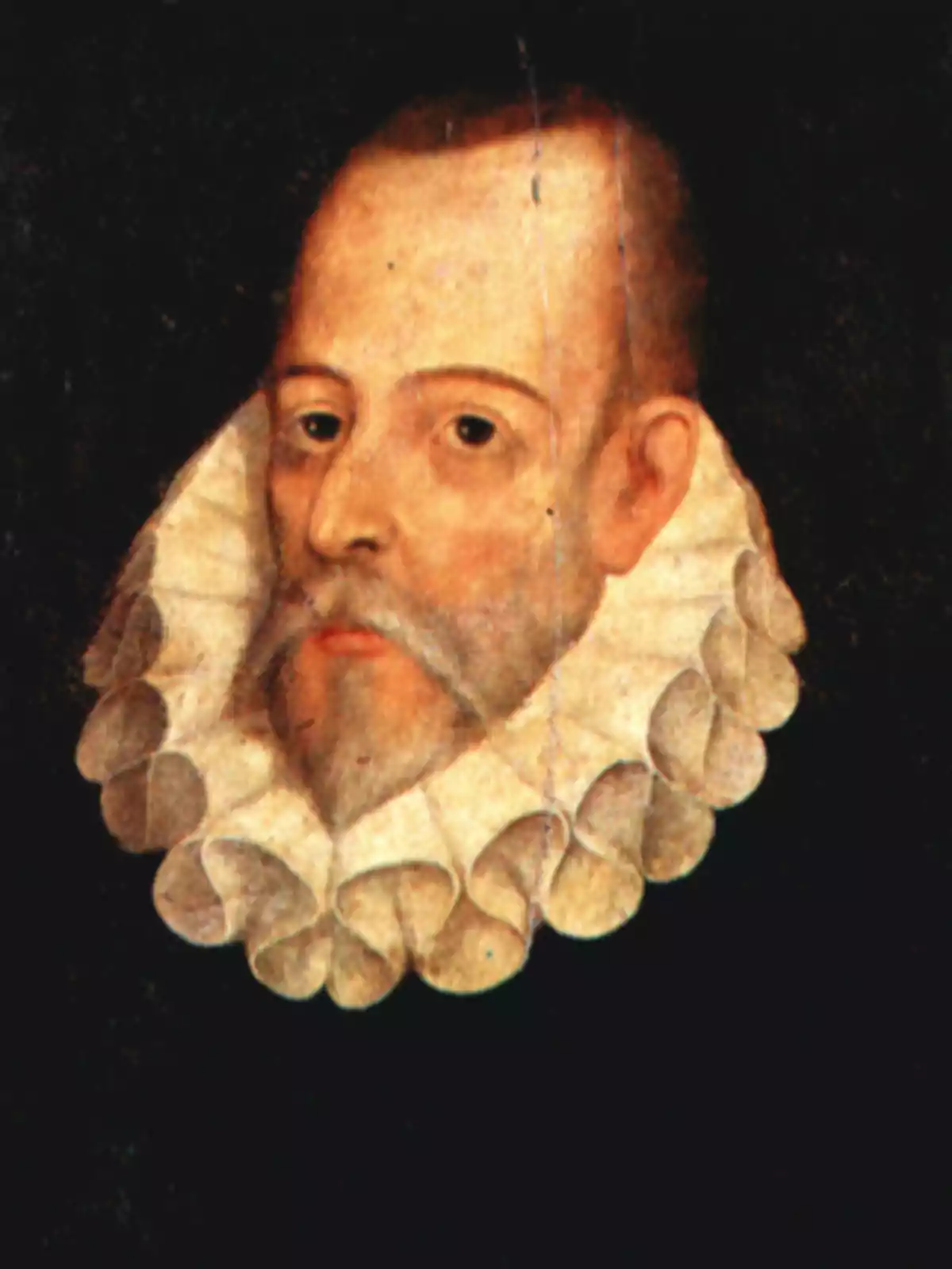 Retrato antiguo de un hombre con barba corta y cuello de lechuguilla blanco sobre fondo oscuro Retrato antiguo de un hombre con barba corta y cuello de lechuguilla blanco sobre fondo oscuro