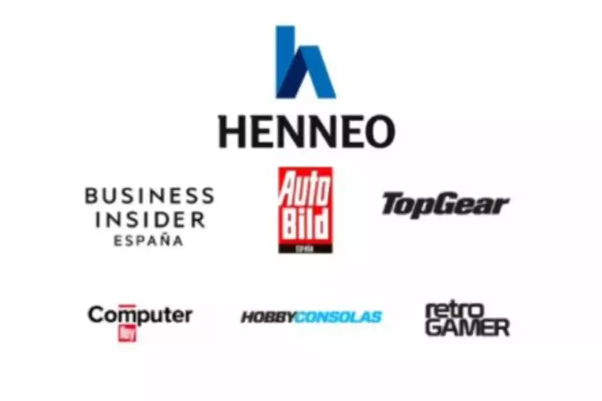 Logos de Henneo, Business Insider España, Auto Bild, TopGear, Computer Hoy, Hobby Consolas y Retro Gamer sobre fondo blanco Logos de Henneo, Business Insider España, Auto Bild, TopGear, Computer Hoy, Hobby Consolas y Retro Gamer sobre fondo blanco