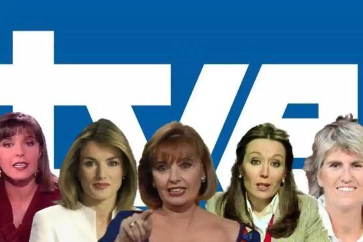 Cinco mujeres frente a un logotipo de TVE.