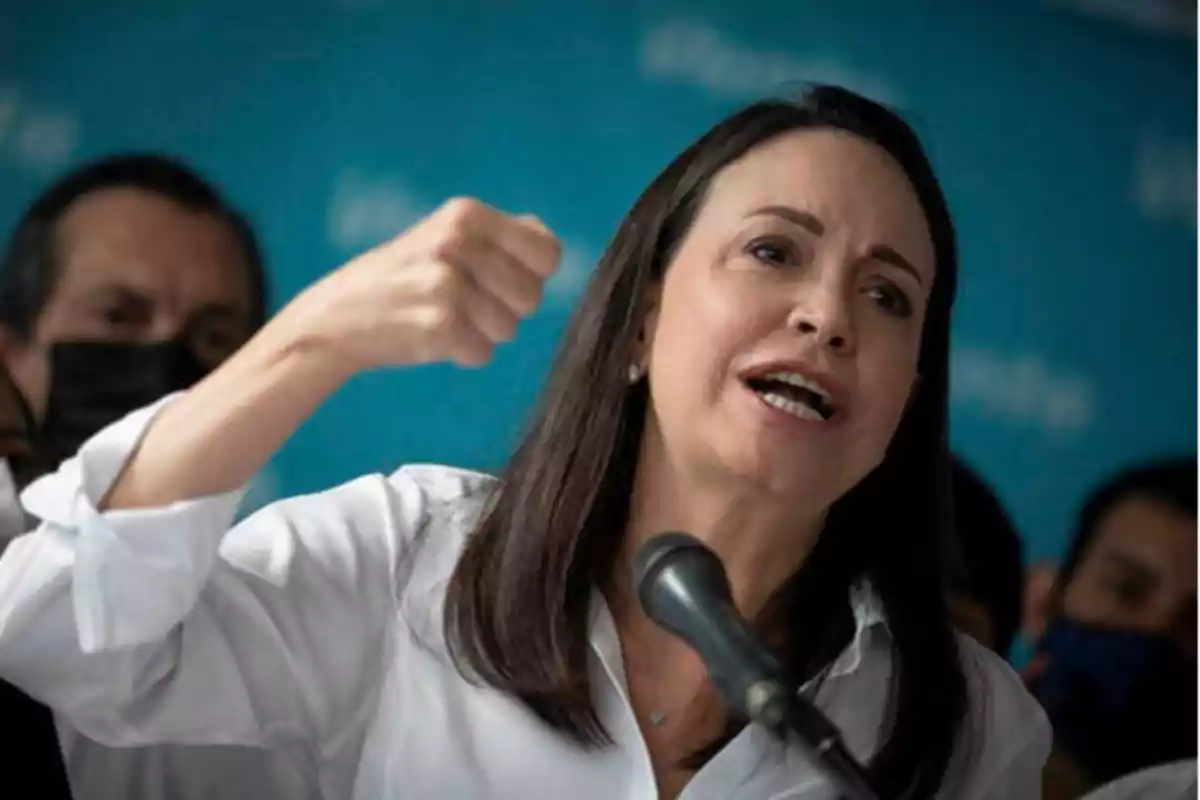 María Corina Machado, candidata de la oposición en Venezuela, durante un mitin