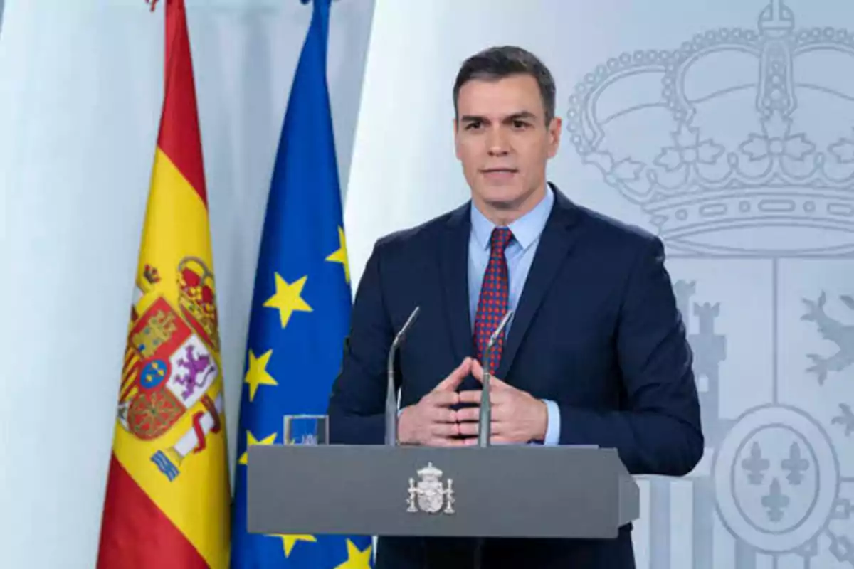 Pedro Sánchez, presidente del Gobierno, durante una rueda de prensa