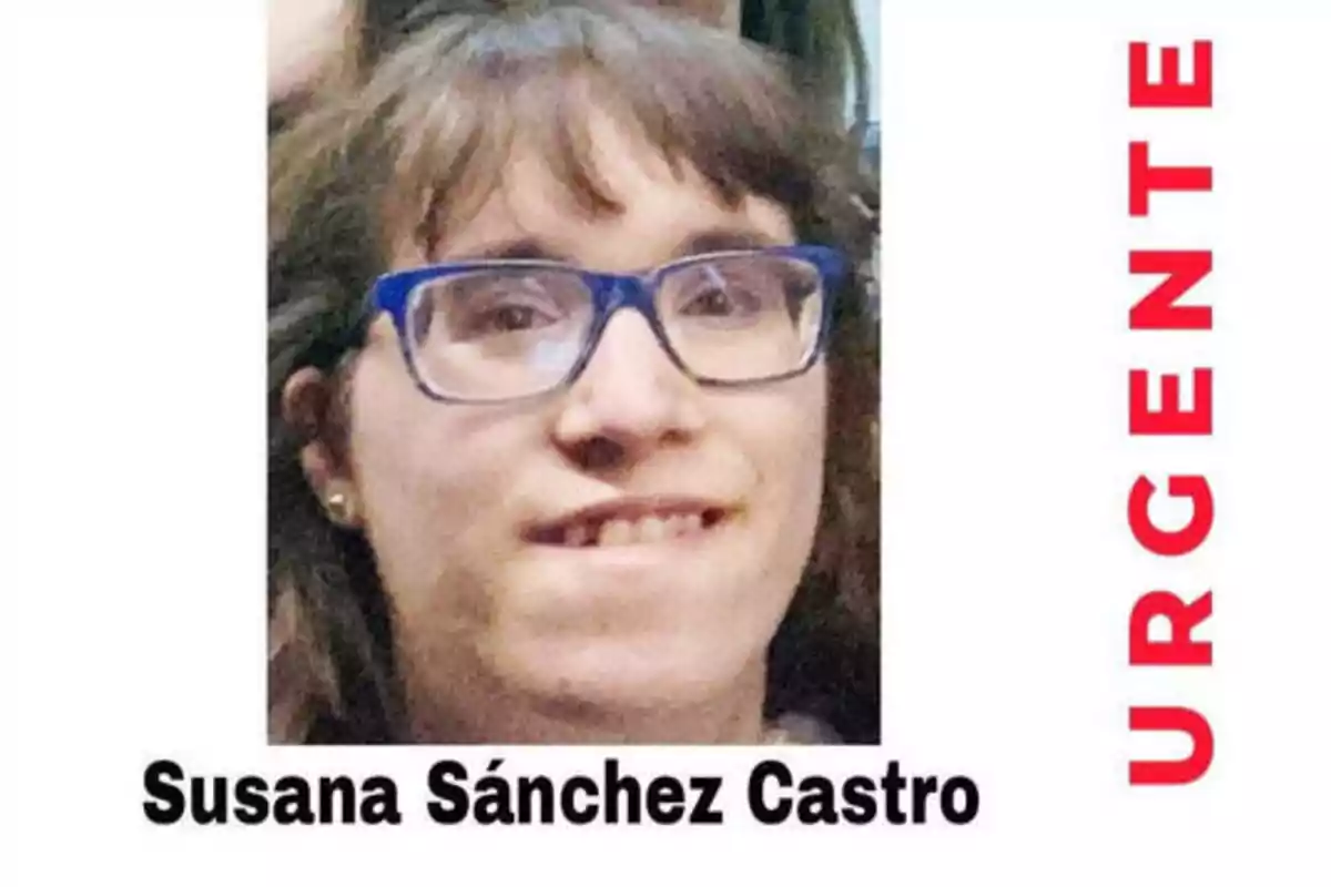 Imagen de una mujer con gafas azules y cabello castaño, con el texto "URGENTE" en rojo a la derecha y "Susana Sánchez Castro" en negro debajo de la foto.