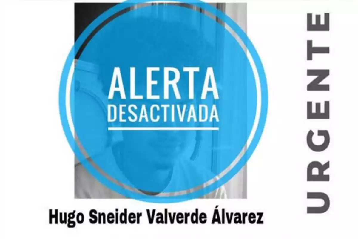 Alerta desactivada para Hugo Sneider Valverde Álvarez, urgente.