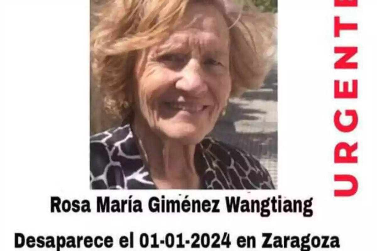Cartel de SOS Desaparecidos de Rosa María Giménez Wangtiang.