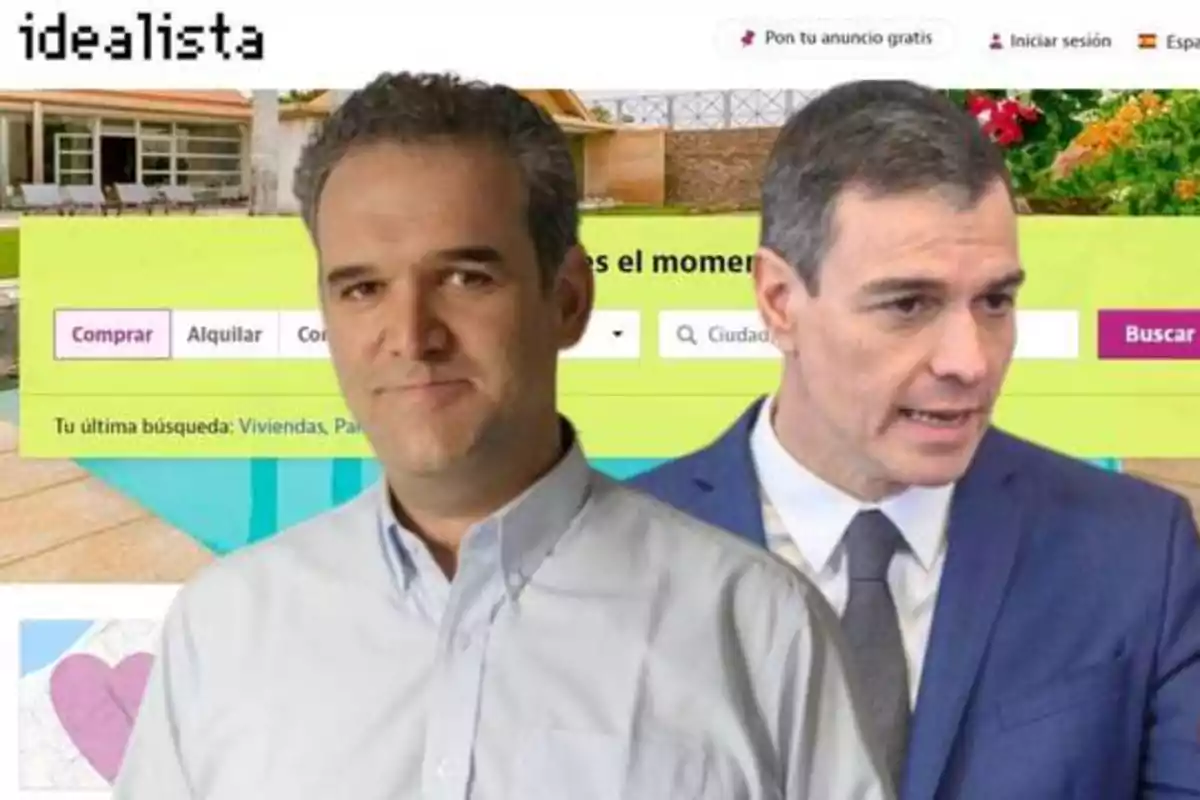 Montaje sobre la web de Idealista, Jesús Encinar y Pedro Sánchez.