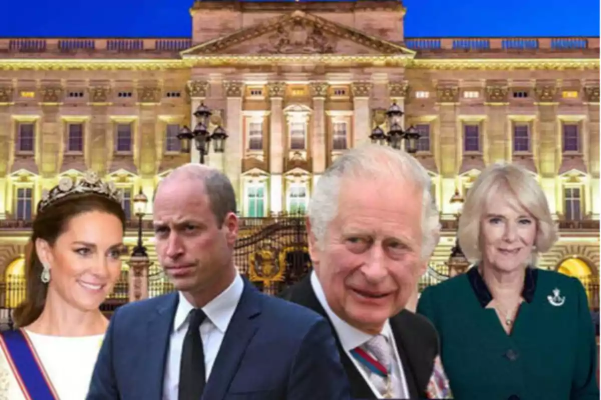 Montaje de la familia real británica sobre el Palacio de Buckingham