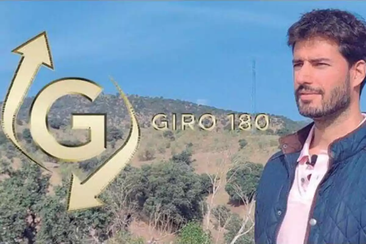 Hombre con barba y chaqueta azul frente a un paisaje montañoso con el logo y texto "Giro 180".