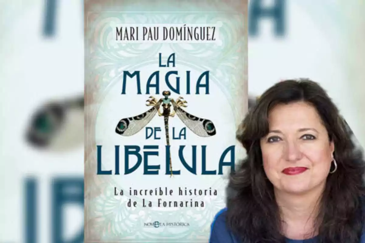 Portada del libro "La magia de la libélula" de Mari Pau Domínguez, con una imagen de la autora al lado.