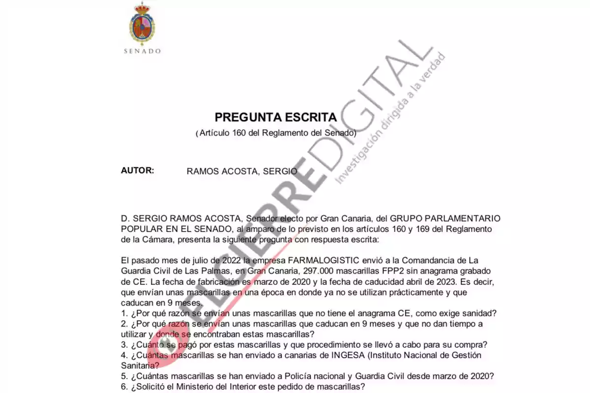 La imagen muestra un documento oficial del Senado de España con el título 