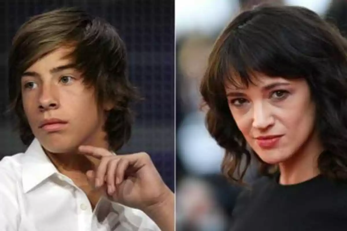 Montaje con las caras de Jimmy Bennett (izda.) y Asia Argento (dcha.)