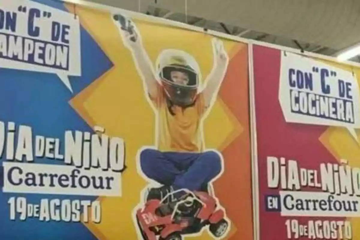 Cartel de la campaña donde se hace referencia al género masculino como "campeones" y al femenino como "cocineras"