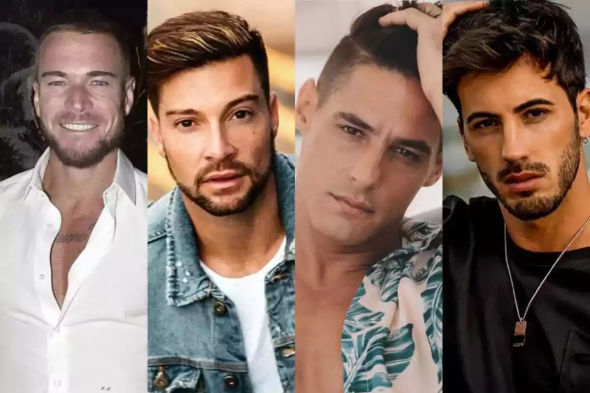 Cuatro hombres posan en una imagen dividida en cuatro secciones, cada uno con un estilo diferente de ropa y peinado. Cuatro hombres posan en una imagen dividida en cuatro secciones, cada uno con un estilo diferente de ropa y peinado.