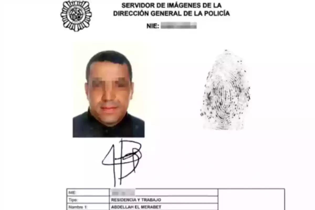 Documento de identidad con fotografía de un hombre, huella dactilar y firma, emitido por la Dirección General de la Policía.