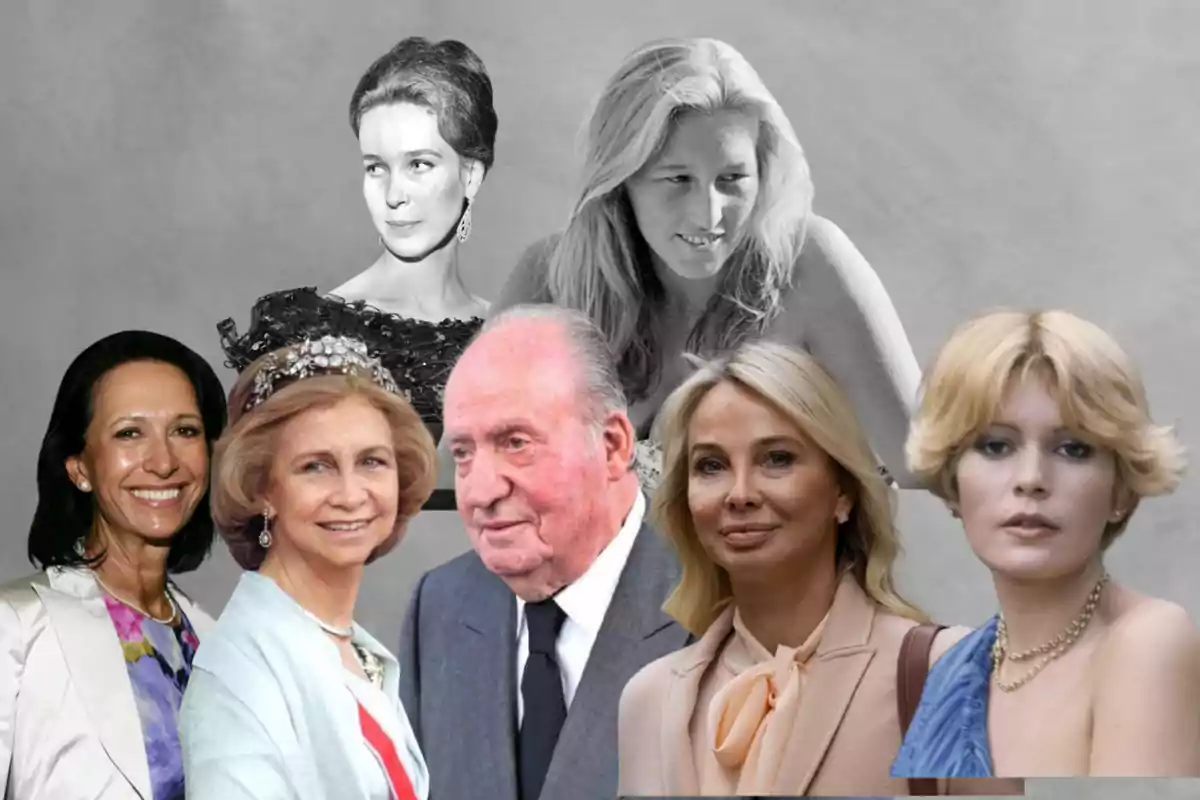 Juan Carlos I junto a las seis mujeres que han marcado su reinado.